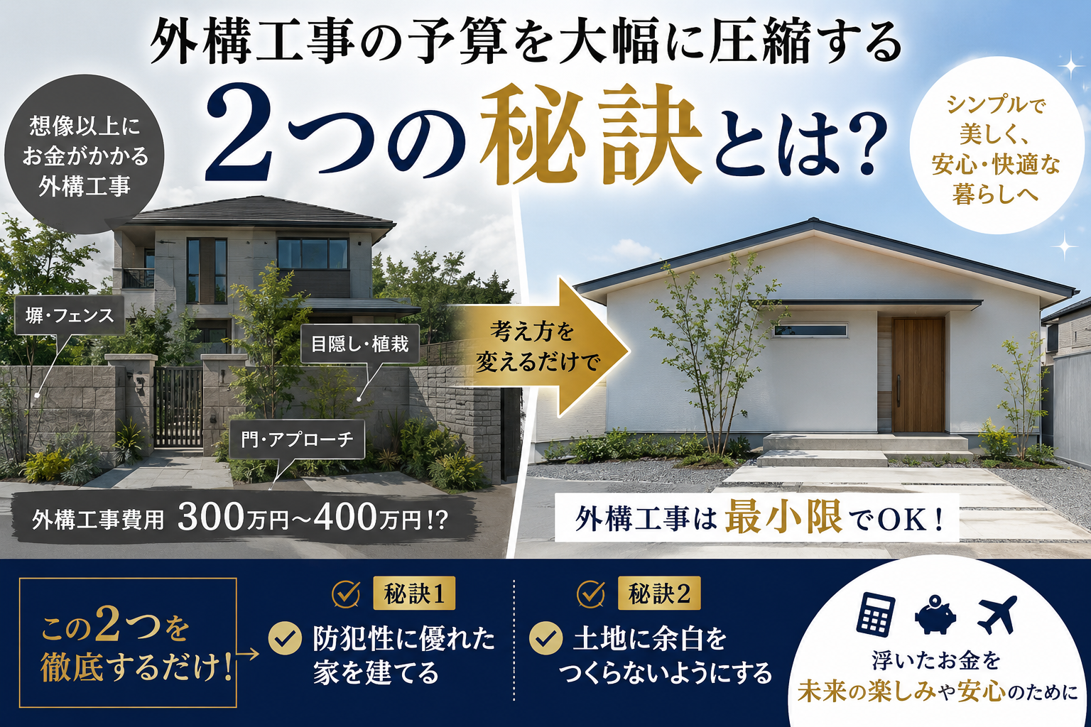 外構費用を200万円カットするために必要な2つの要素 アイキャッチ画像