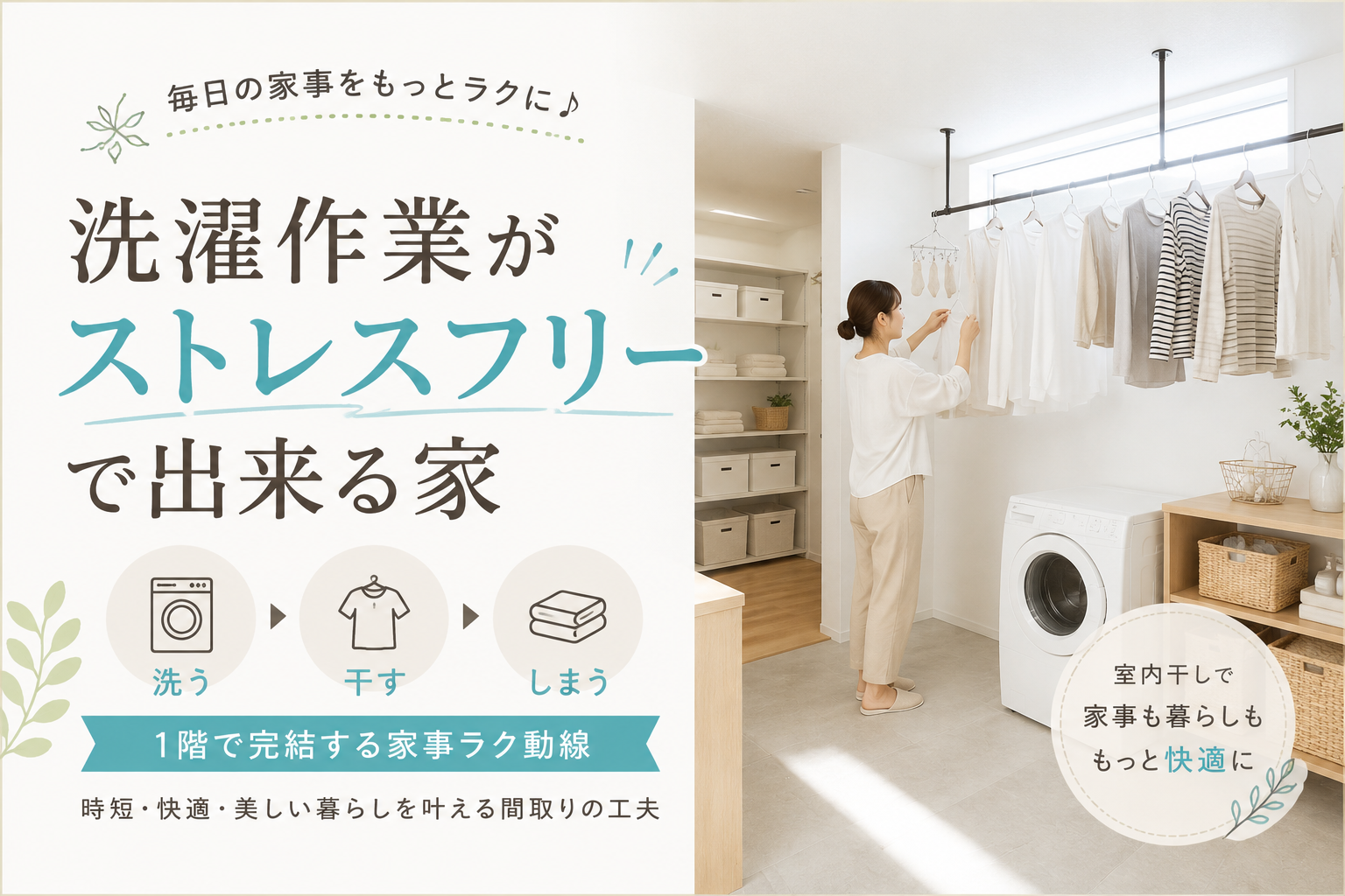 洗濯作業がストレスフリーで出来る家 アイキャッチ画像
