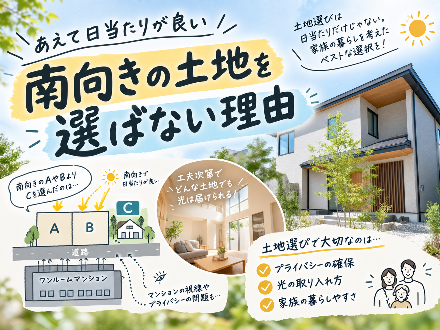 あえて日当たりが良い南向きの土地を選ばない理由